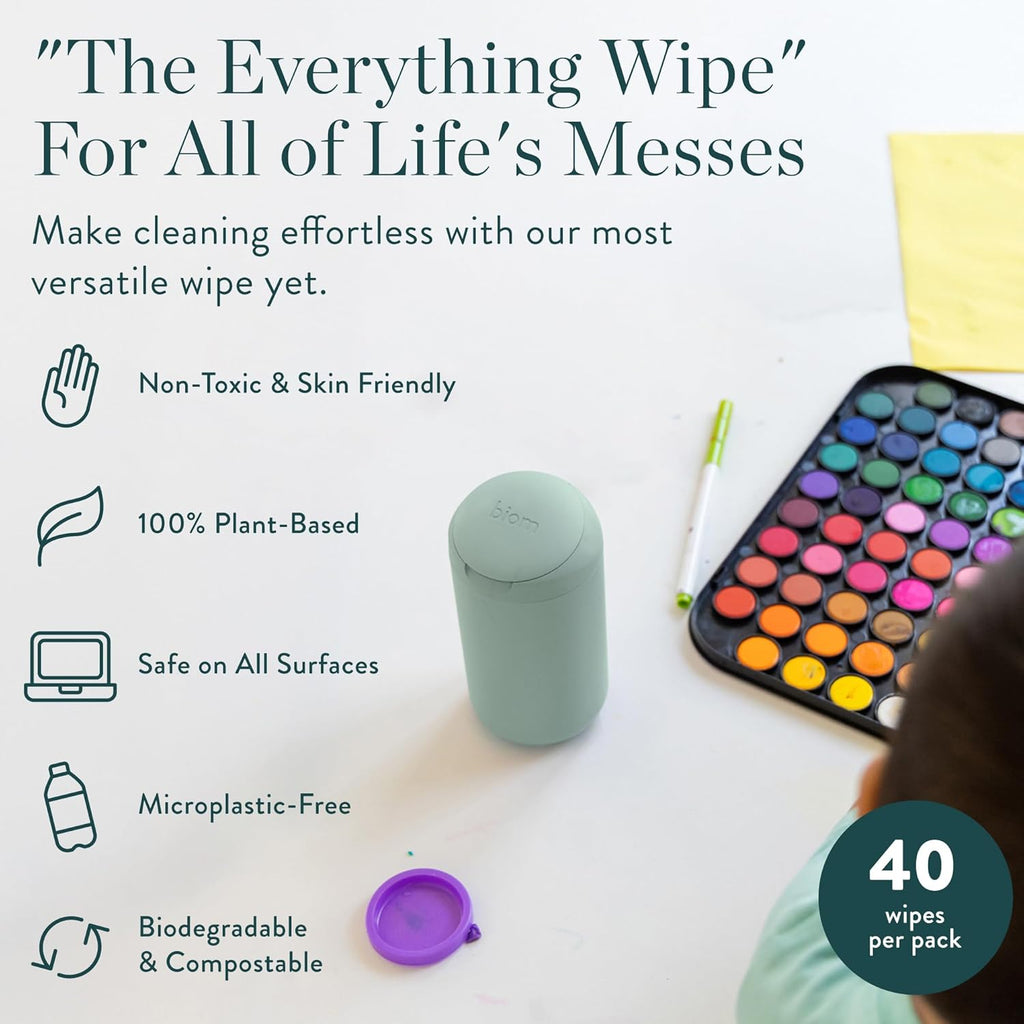 Biom Biodegradable All-Purpose Mini Wipes 8-Pack Refill - Eco-Friendly Cleaning Wipes | Plant-Based Surface Cleaner Home & Travel | Kid & Pet Friendly | All Natural & Non-Toxic | Grapefruit