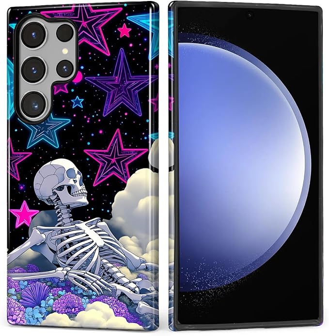 for Samsung Galaxy S23 Ultra Case, Skull Star Collage Pattern Glossy 2 in 1 by Teonvpu