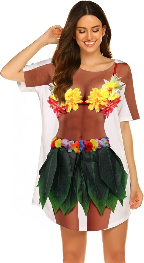 Ekouaer Women's Bikini Shirt Cover Up Short Sleeve Cute Bikini Print Cover-Up - Image 4