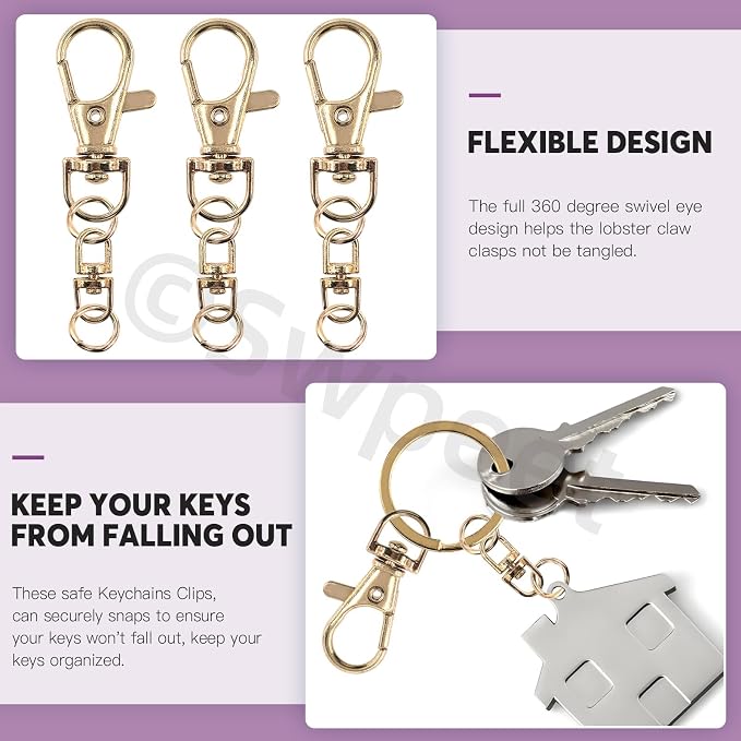 Swpeet Assorted 150Pcs Golden Keychain Making Kit, Swivel Trigger Hook - Image 5