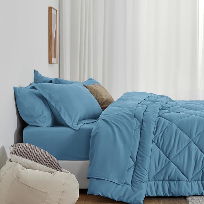 Love's cabin Full Comforter Set Misty Blue, 7 Pieces Full Bed in a Bag - Image 3