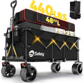 Sekey 48''L Collapsible Foldable Extended Wagon with 440lbs Weight Capacity, Heavy Duty 300L Folding Utility Garden Cart with Big All-Terrain Beach Wheels & Drink Holders. Black