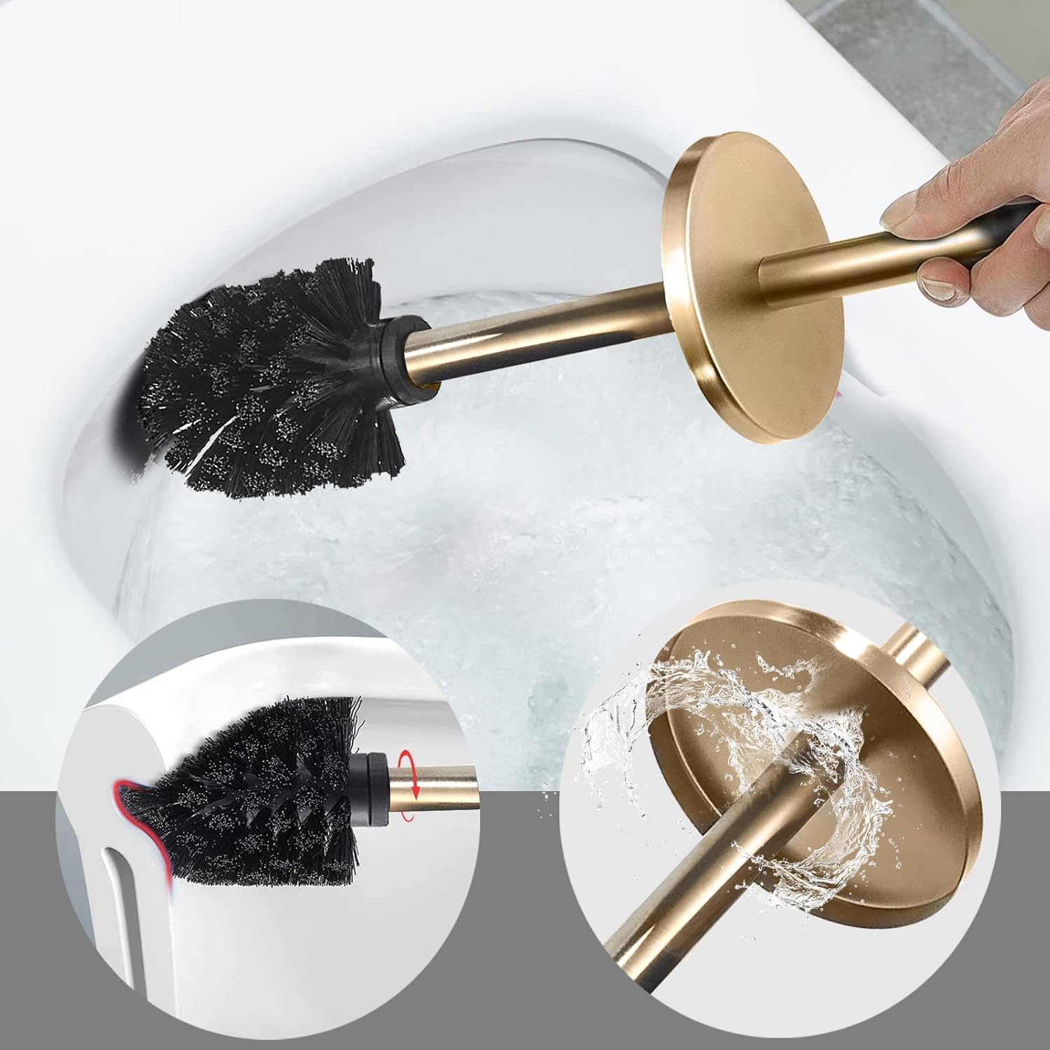 Toilet Brush with Holder for Bathroom Toilet Bowl Brush Holder Toilet Bowl Cleaner Brush Wall Mounted Toilet Brush Brushed Gold