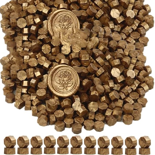 Wax Seal Beads, ONWINPOR 300 Pieces Octagon Antique Gold Sealing Wax Beads by ONWINPOR