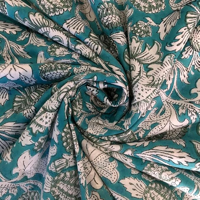 E-Tailor® Indian Ethnic 100% Cotton Voile Running Hand Block Print Natural by E-Tailor