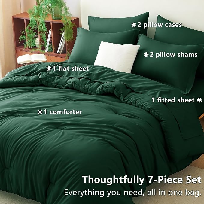 CozyLux Queen Comforter Set Emerald Green, 7 Pieces Bed in a Bag Queen - Image 6