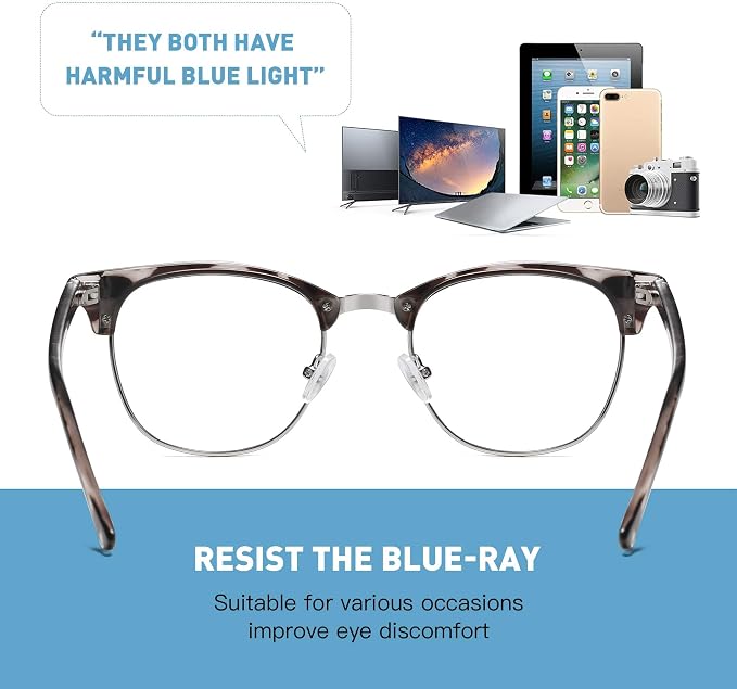 Blue Light Blocking Glasses Vintage Half Frame UV Clear Lens Anti Eyestrain - Image 6
