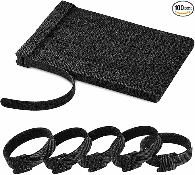 100pcs Cable Ties Reusable All-Black Wire Ties Cable Management Cord Ties by NAYZWOK