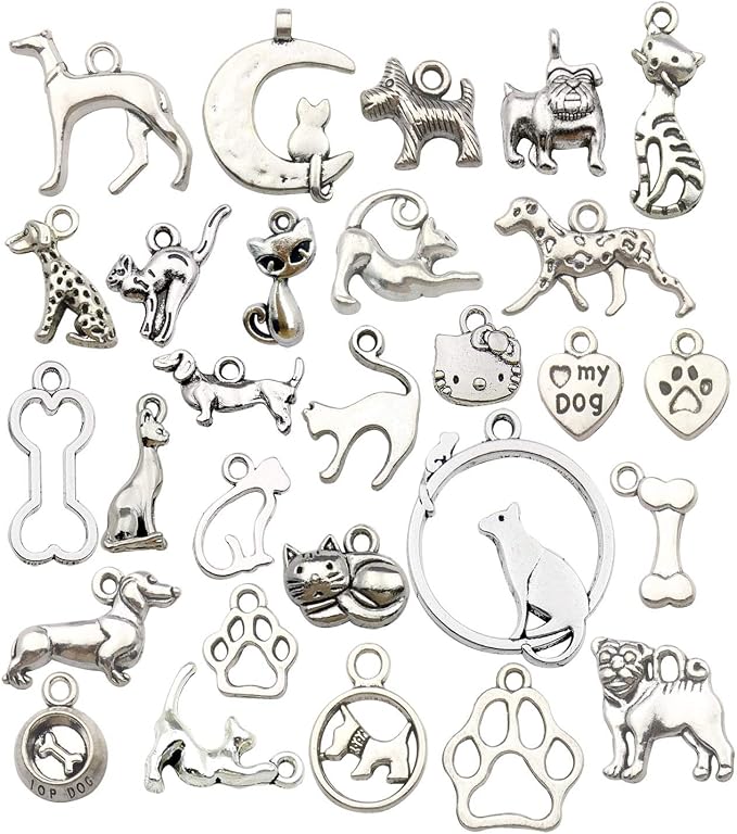 100g Craft Supplies Antique Silver Animals Cat Dog Pet Charms Pendants by WOCRAFT