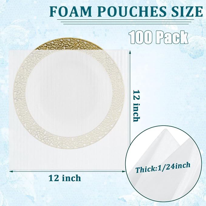 100 Pack Foam Pouches 12x12 Inch, Cushion Foam Wrap Pouches Protect Mugs - Image 2