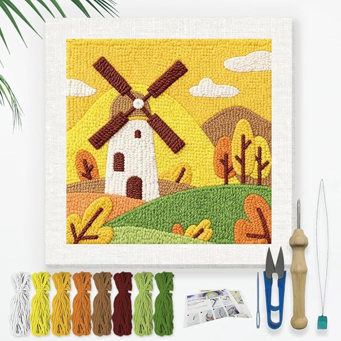 Doodlream Windmill Landscapes DIY Punch Needle Embroidery Kit by Doodlream