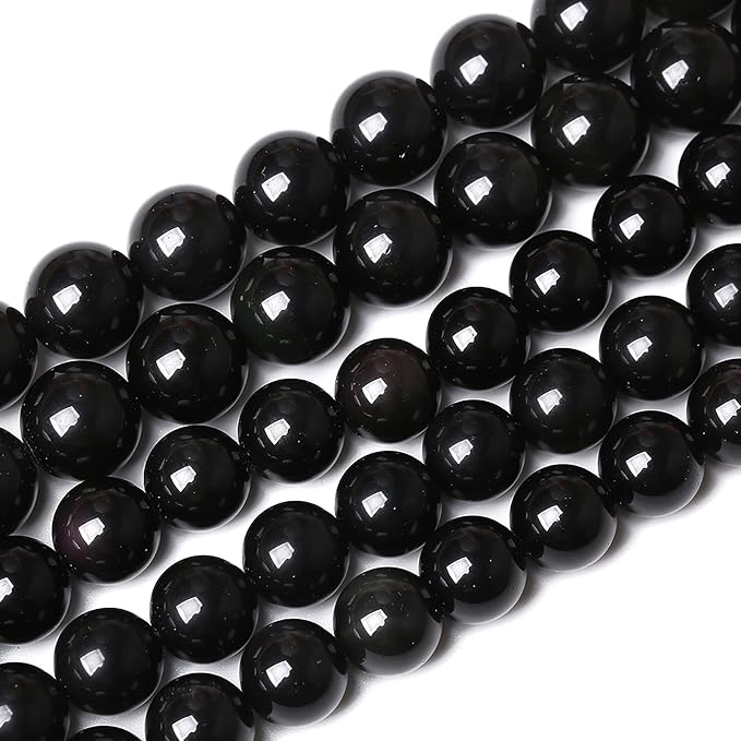 32PCS 12mm AAA Natural Black Obsidian Stone Beads Gemstone Round Loose Beads by NaturalStoneBeads