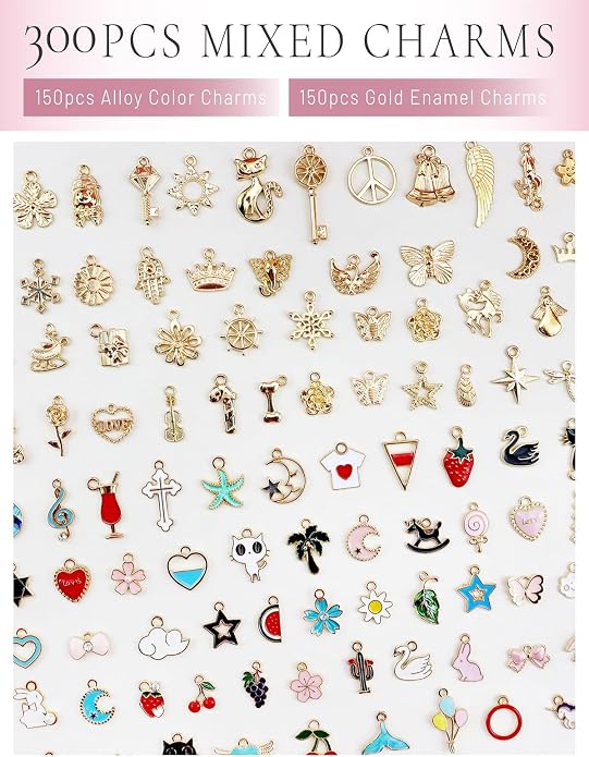 JIALEEY 300Pcs Assorted Gold-Plated Enamel Charms - Image 7