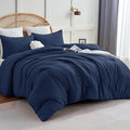 CozyLux Oversized Queen Comforter Set Navy Blue, 3 Pieces 98x98 Solid by CozyLux