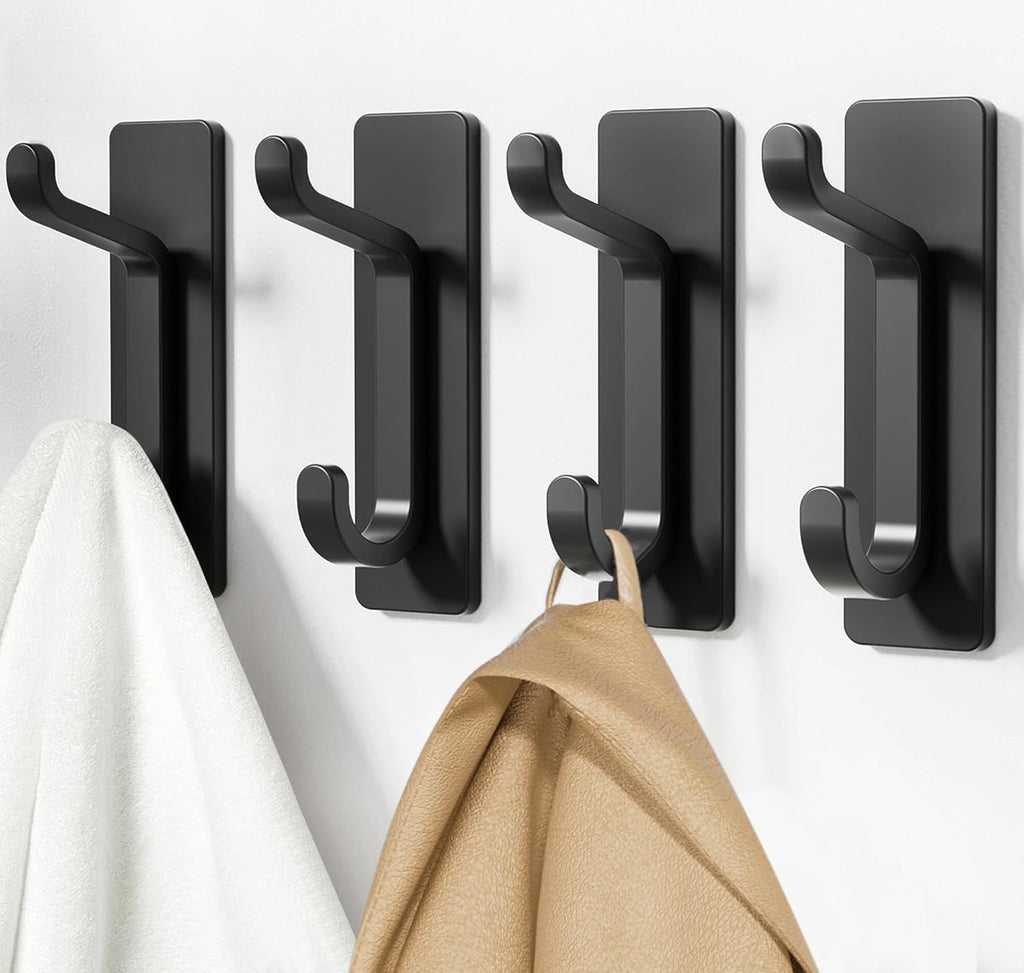 pickpiff 12 Pack Wall Hooks for Coat and Towel: 13LB Adhesive Door Hanger Stick on, Black