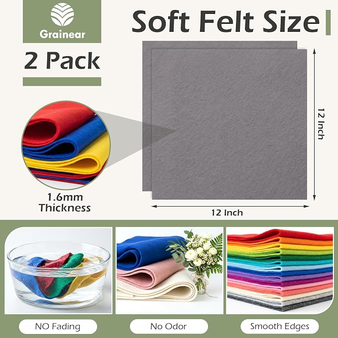 Dark Gray Soft Felt Sheets for Crafts, 1.6mm Thick, Handmade Crafts, DIY - Image 3