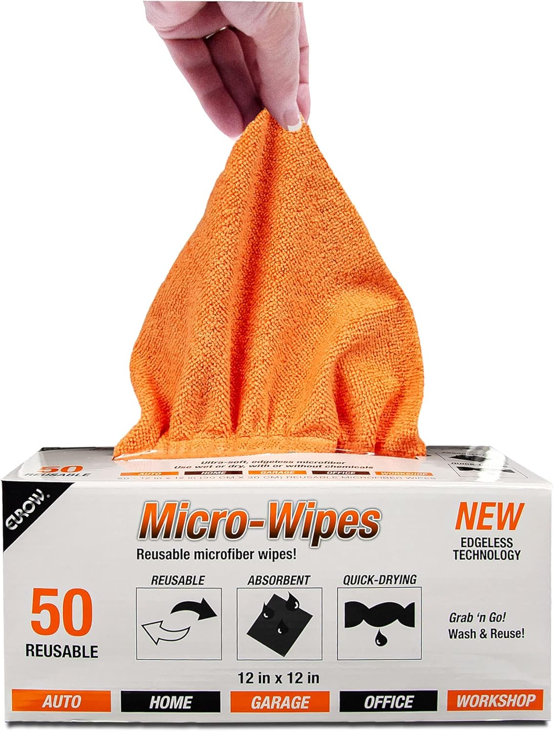 Eurow 200GSM Microfiber Cleaning and Drying Cloths with Dispenser Box, Reusable, Streak-Free, Scratch-Free, Ultra Absorbent, Edgeless for All Surface Types, 12x12in, 50-Pack, Orange