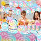 142Pcs Tie Dye Birthday Party Decorations, Colorful Birthday Party Supplies - Image 5