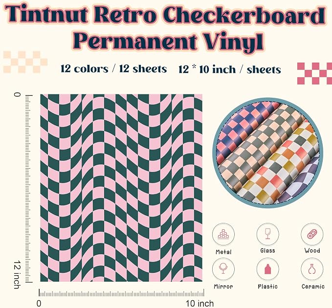 Tintnut Checkerboard Permanent Vinyl, waterproof, easy peel & stick, works - Image 2