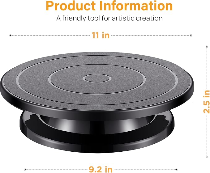Kootek 11 Inch Rotate Turntable Sculpting Wheel Revolving Cake Turntable Black - Image 2