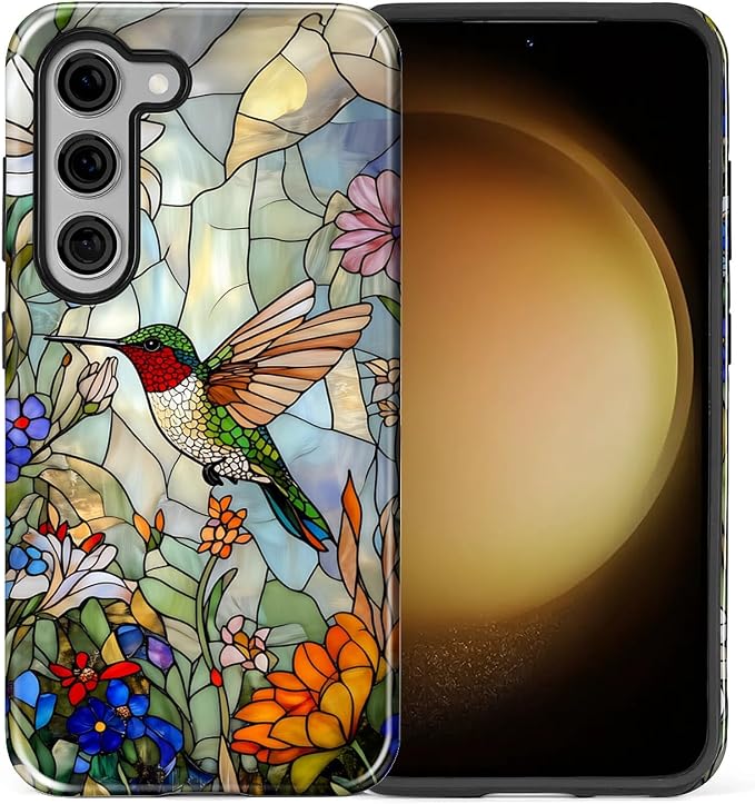 for Samsung Galaxy S23 Case, Hummingbird Wildflower Stained Glass Pattern - Image 2