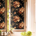 Vintage Dark Black Orange Brown Peony Florals Stained Glass Window Films by Unknown
