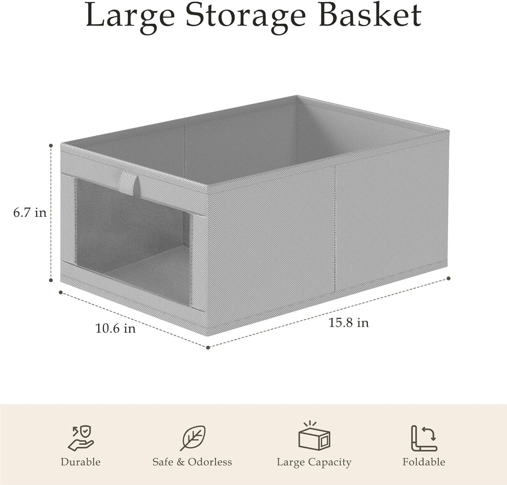 Criusia 4 Pack Linen Closet Organizers and Storage, Closet organizer Large Linen Closet Baskets for Organization, Foldable Storage Containers for Towels, Clothing, Jeans, Books, Shelves,Grey