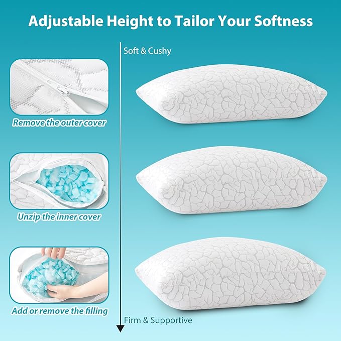 Cooling Pillows for Sleeping 1 Pack, Queen Size Adjustable Shredded Memory Foam - Image 5