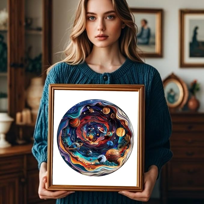 300 Pieces Wooden Puzzles Adults, 3D Vision Universe Round Wood Jigsaw Puzzle - Image 3