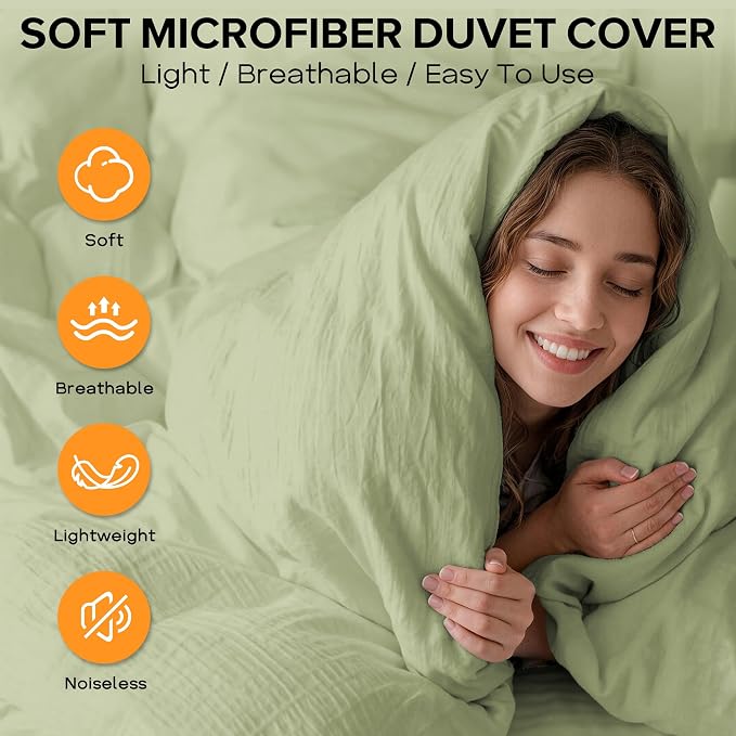 Cozyide Green Duvet Cover Full Size, 3 Pieces Bedding Duvet Covers, Soft - Image 4