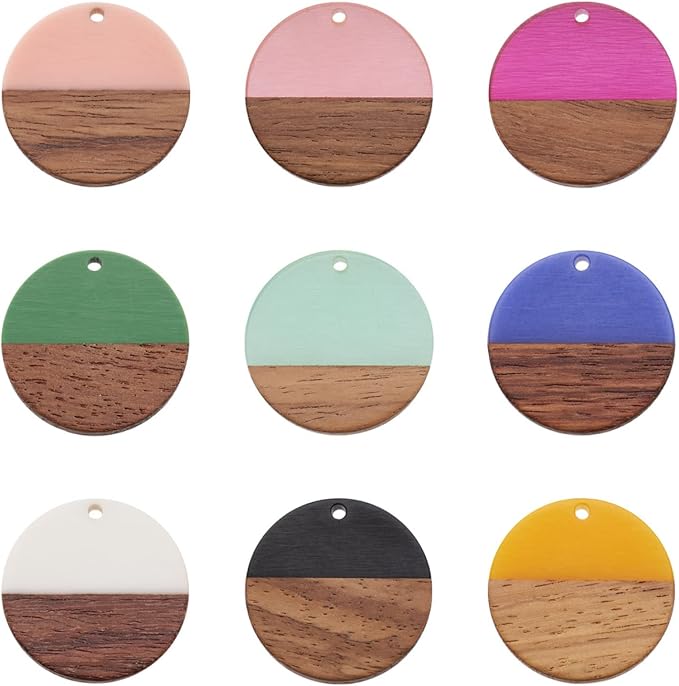 FASHEWELRY 18Pcs Flat Round Wood Resin Earrings Charms 28.5mm Mixed Color Round by FASHEWELRY