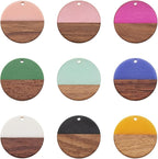 FASHEWELRY 18Pcs Flat Round Wood Resin Earrings Charms 28.5mm Mixed Color Round by FASHEWELRY