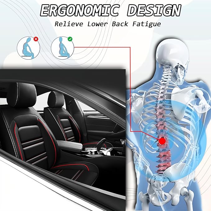 Seat Covers for Toyota 4runner 1991-2025 | 5-Seats Leather Seat Covers, Easy to Install Automotive Seat Covers Full Set (Full Set, Black&Red Line)