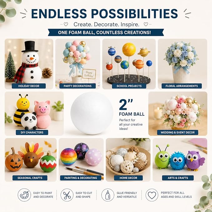 Evershine 60 Pack 2 Inch Craft Foam Ball - Image 4