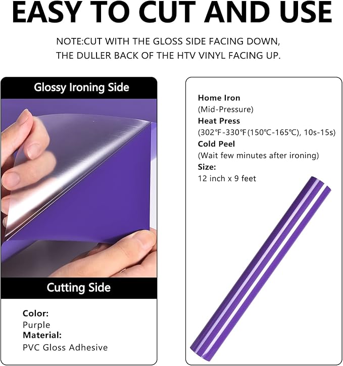 FUNKAKA Purple HTV Heat Transfer Vinyl Rolls, Adhesive HTV Vinyl - Image 2