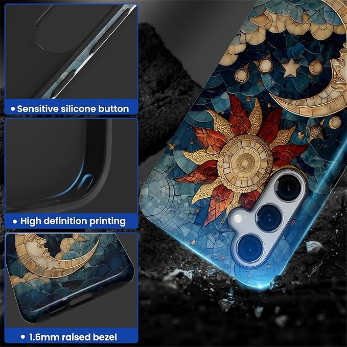 Case for Samsung Galaxy S24 Plus Case, Sun Moon Stars Faux Stained Glass Design - Image 4