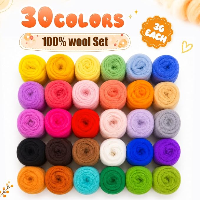 30 Colors Needle Felting Wool, Wool Roving 3g per Color, 3.17 oz Total - Image 2