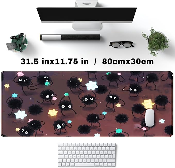 Desk Pad Anime Black Pom Poms Gaming Mouse Pad Large Star Designs Desk Office - Image 4