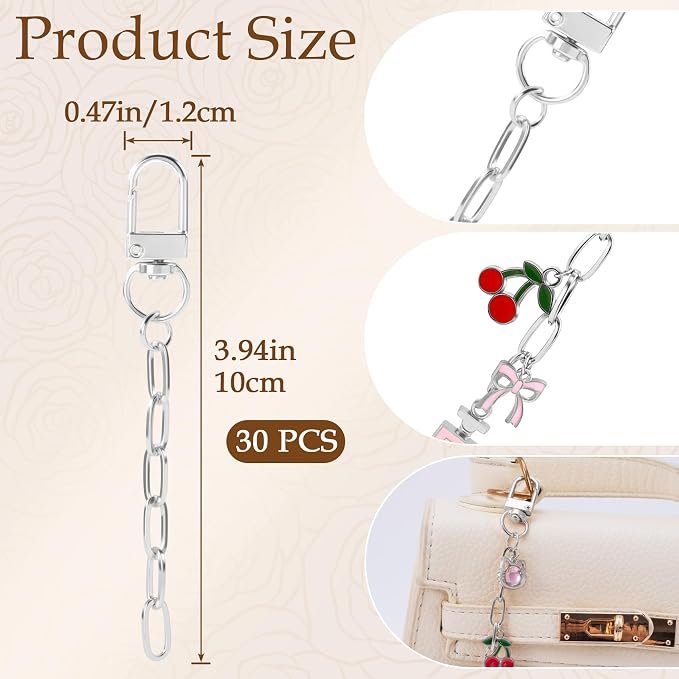 20pcs Silver Keychain Making Kit, Key Ring Swivel Snap Hook Chains, Alloy - Image 2