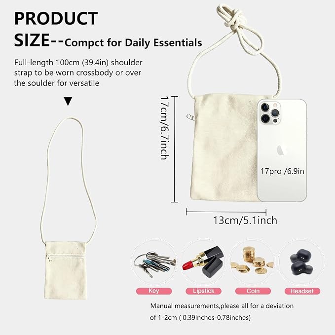 6Pcs 13x17cm Blank Canvas Crossbody Bag, Bulk Mini Zipper Shoulder Bags - Image 3