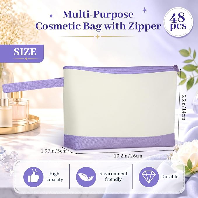 Silkfly 48 Pcs Cotton Canvas Makeup Bags Cosmetic Zipper Bags 10.2 x 5.5 x 2'' - Image 2