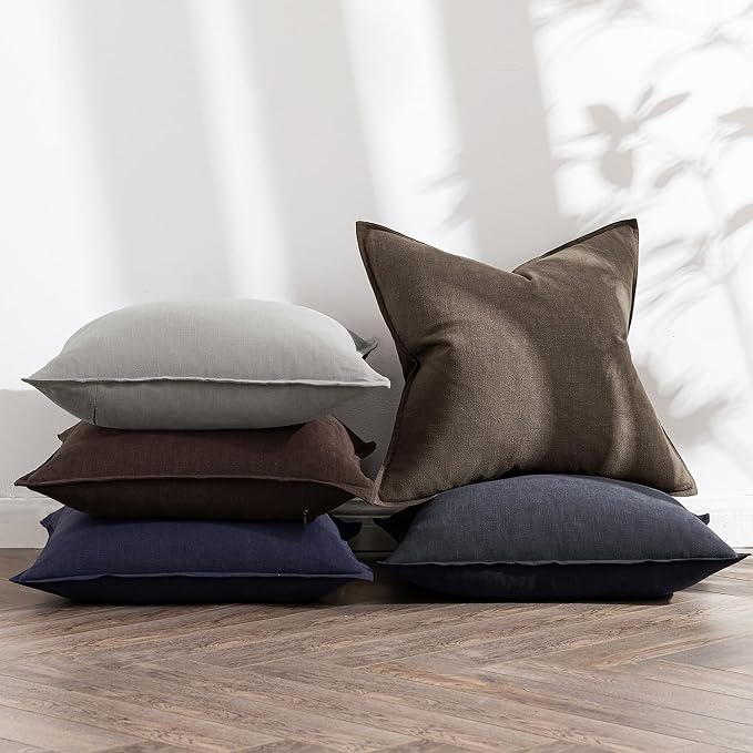 MIULEE Decorative Linen Pillow Covers 20x20 Inch CoffeeBoho Farmhouse Neutral - Image 5