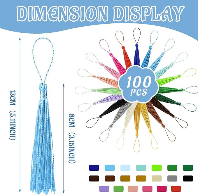 100 Pcs Bookmark Tassels Bulk 20 Colors Soft Craft Silky Handmade Mini Tassels - Image 2