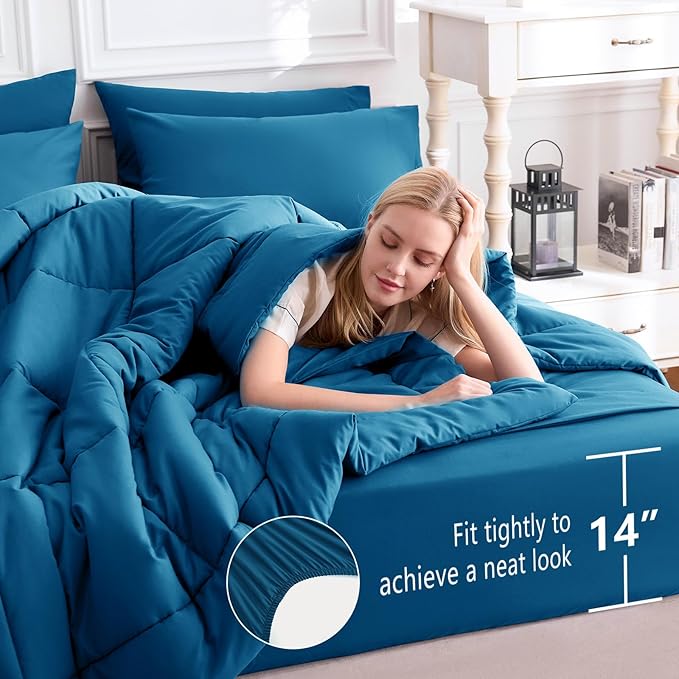 CozyLux King Size Comforter Set Teal, 7 Pieces Bed in a Bag, Teal Comforter - Image 5