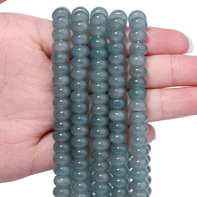 Songxi 5x8mm Natural Blue-Green Chalcedony Stone Rondelle Beads, Gemstone by SongXi