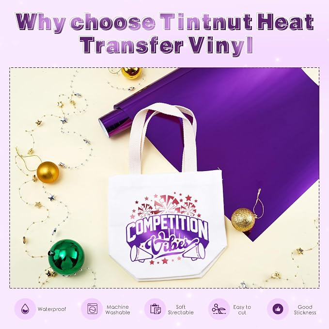 Tintnut Dark Purple Holographic HTV Vinyl Roll, easy cut & weed, stretch - Image 3