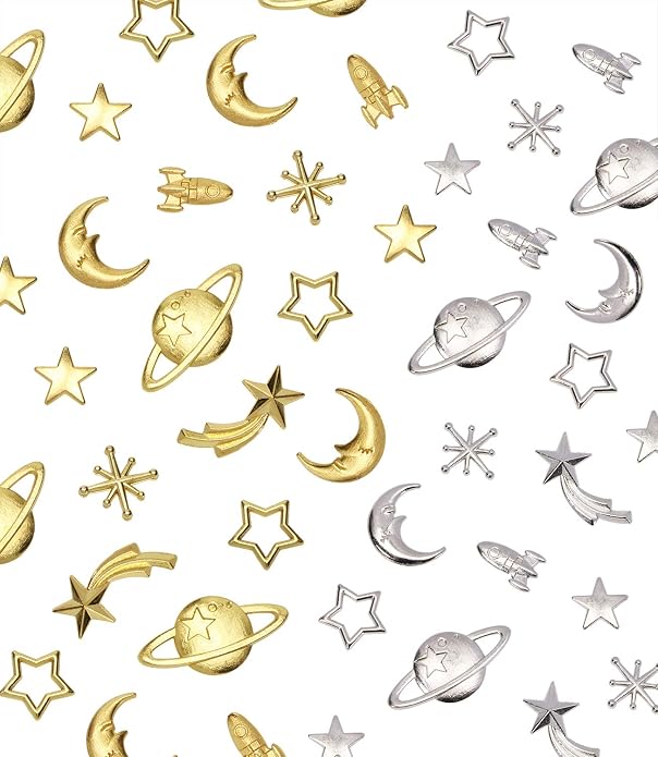 PENTA ANGEL Cosmos Themed Resin Fillers Charms Beads 42Pcs Gold Alloy Star Moon by PENTA+ANGEL