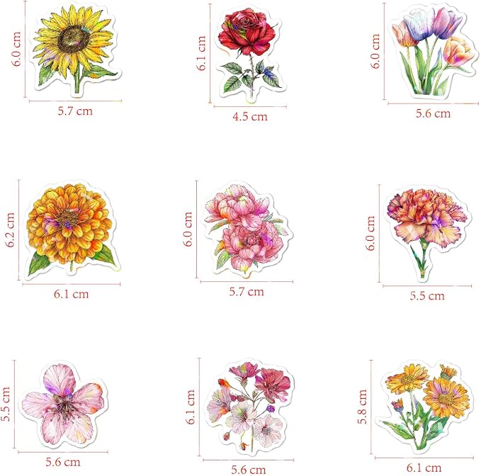100 PCS Glitter Natural Flower Stickers - Image 7