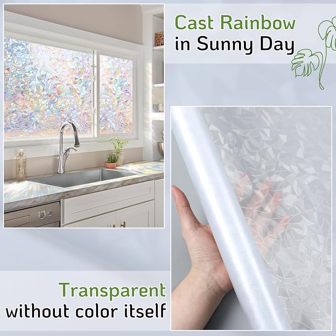 LUTE Rainbow Window Privacy Film, Stained Glass Cling, 23.6" x 78.7" | 3D - Image 3