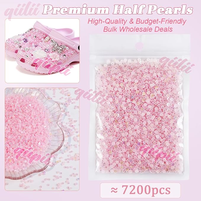 qiipii 7200PCS 3mm Small Light Pink AB Half Round Pearls Gems - Image 2